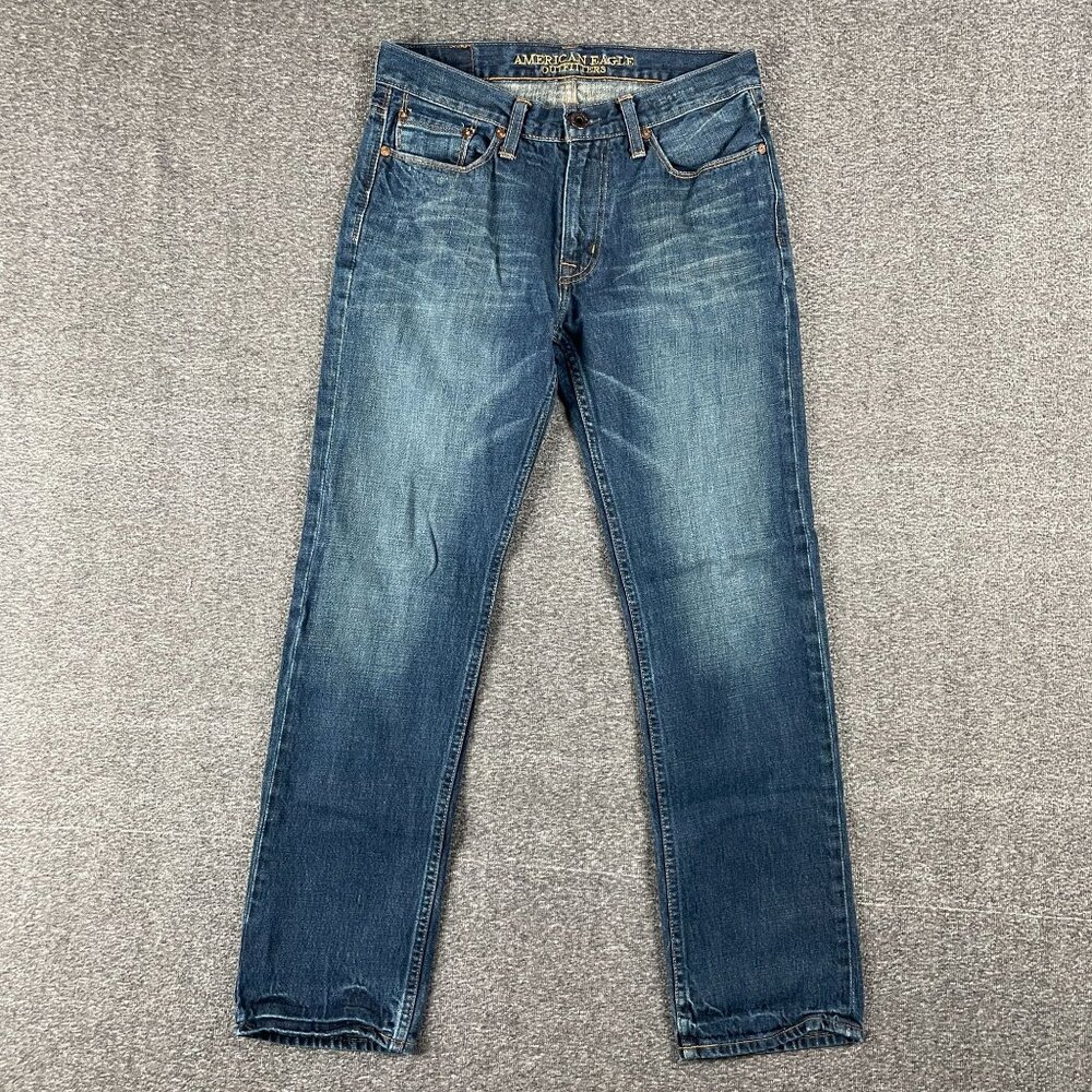 American Eagle Jeans Mens Size 29X32 Blue Slim Straight Casual Minimal Med Wash